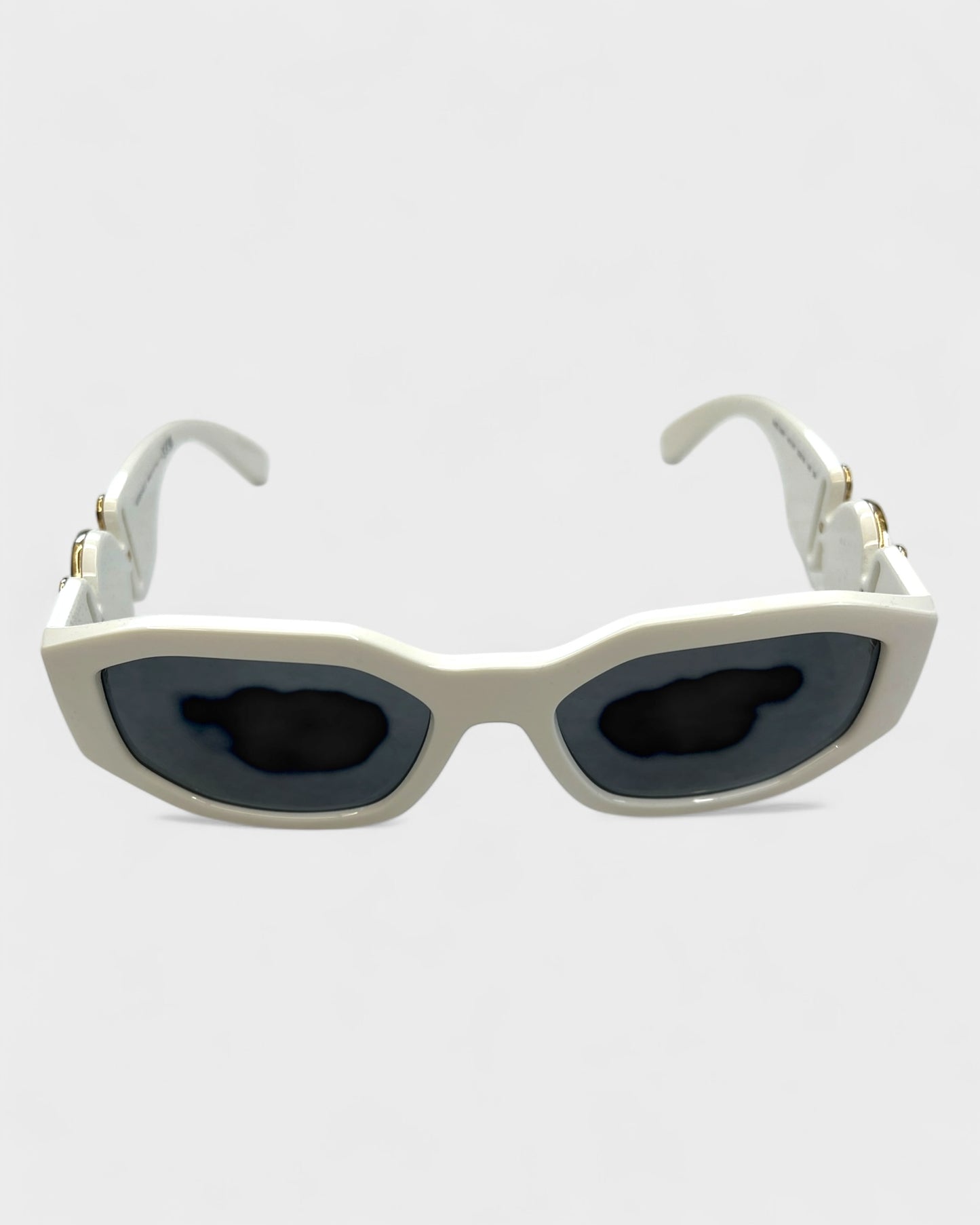 Sonnenbrille mit Medusa-Details – Weiß/Gold
