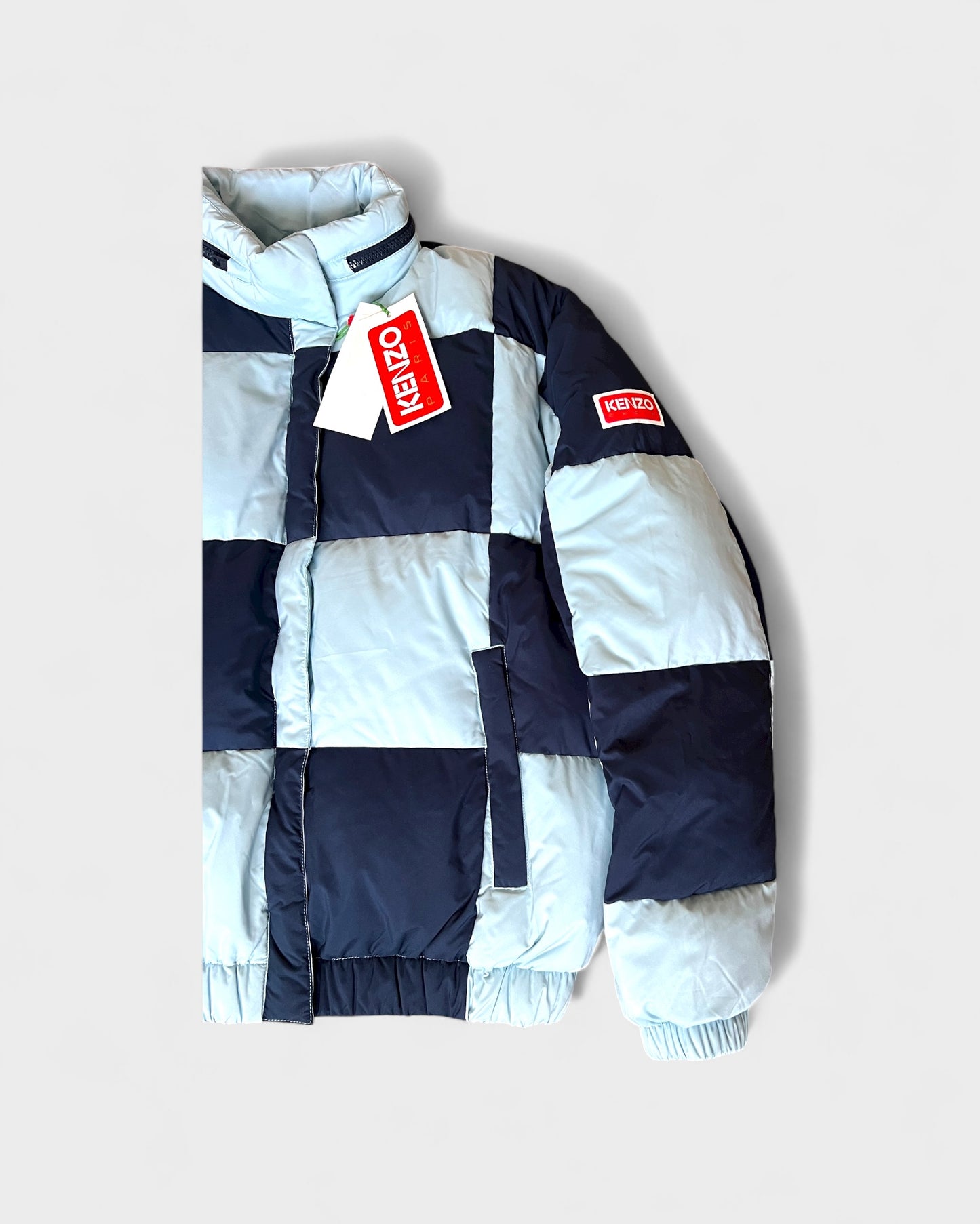 Daunenjacke mit Schachbrettmuster – Navy / Hellblau
