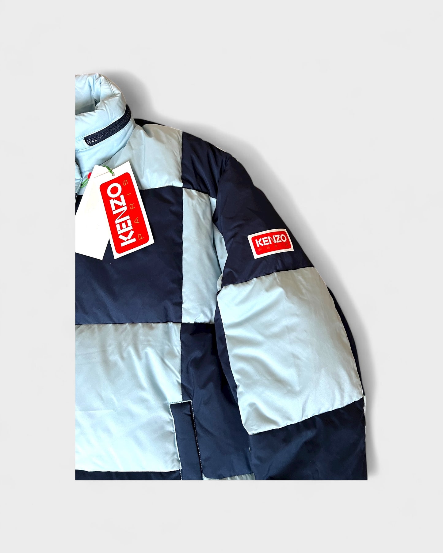 Daunenjacke mit Schachbrettmuster – Navy / Hellblau