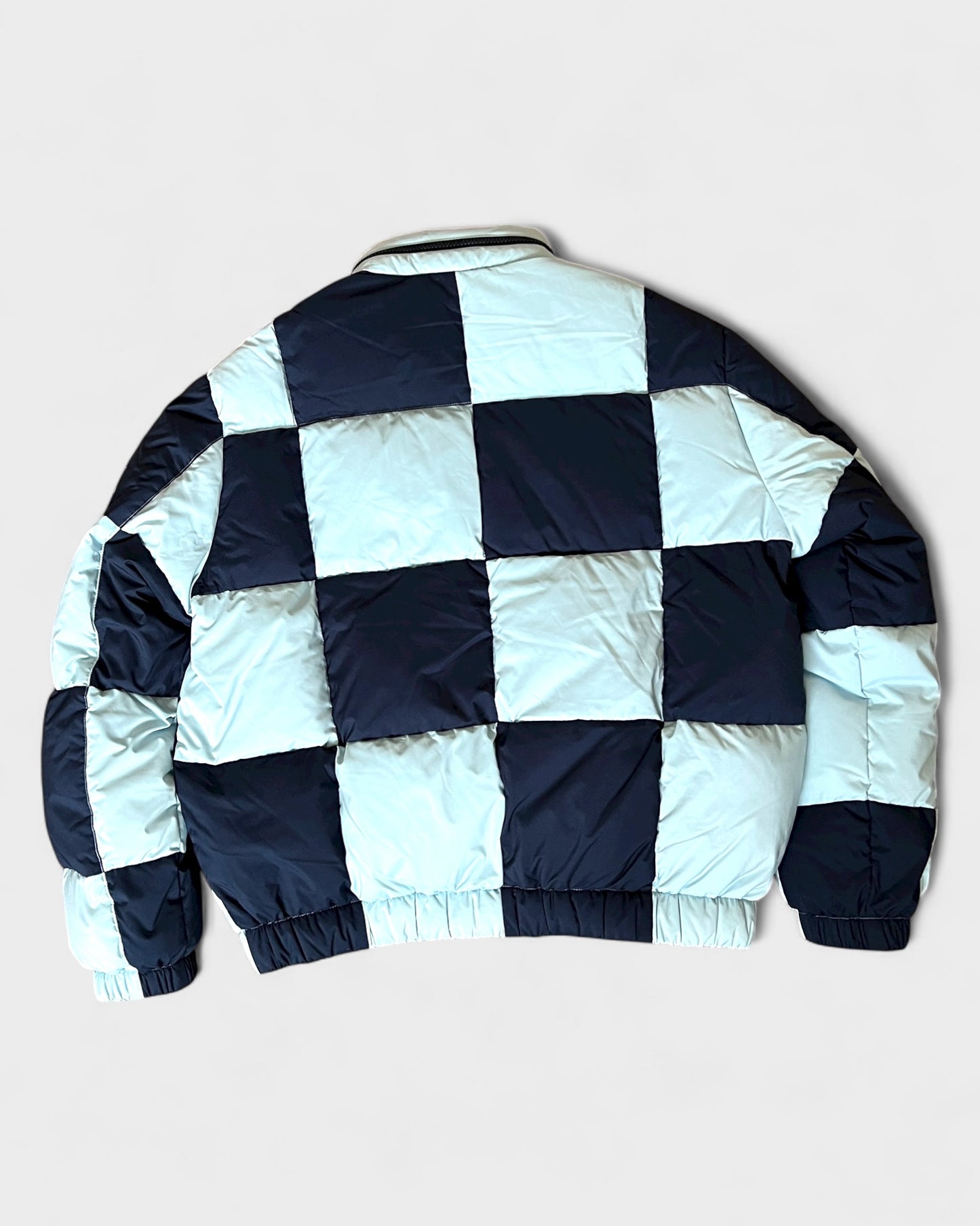 Daunenjacke mit Schachbrettmuster – Navy / Hellblau