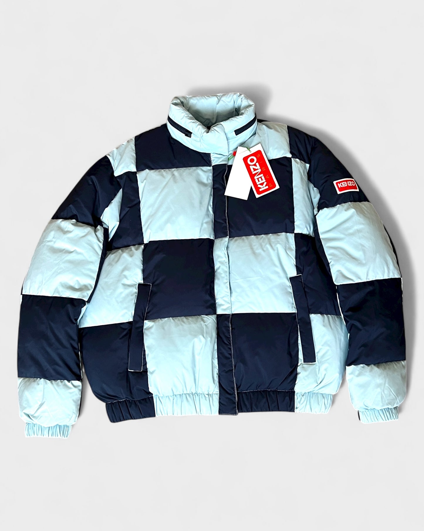 Daunenjacke mit Schachbrettmuster – Navy / Hellblau