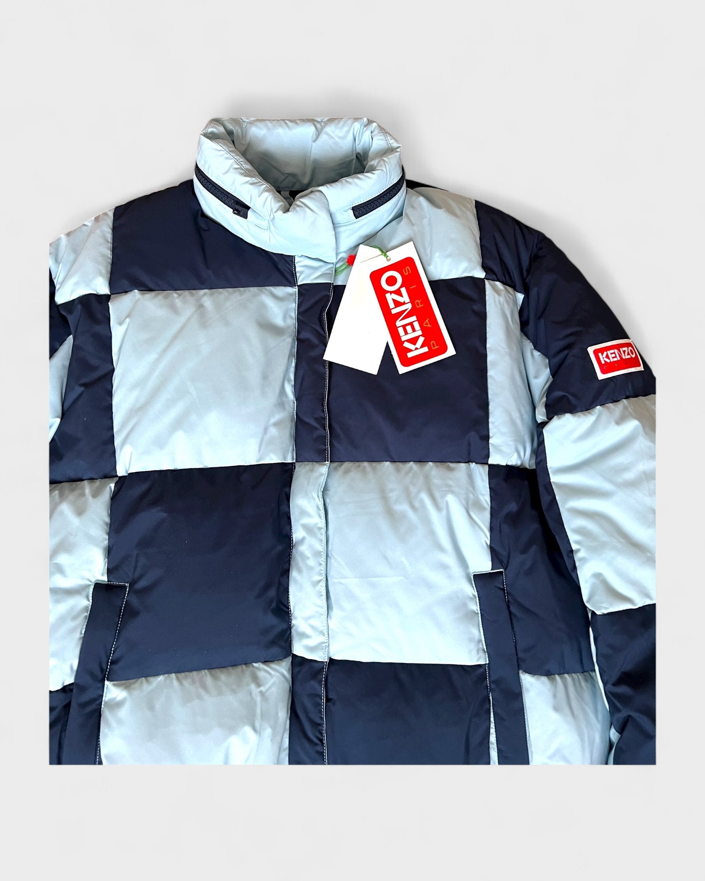Daunenjacke mit Schachbrettmuster – Navy / Hellblau