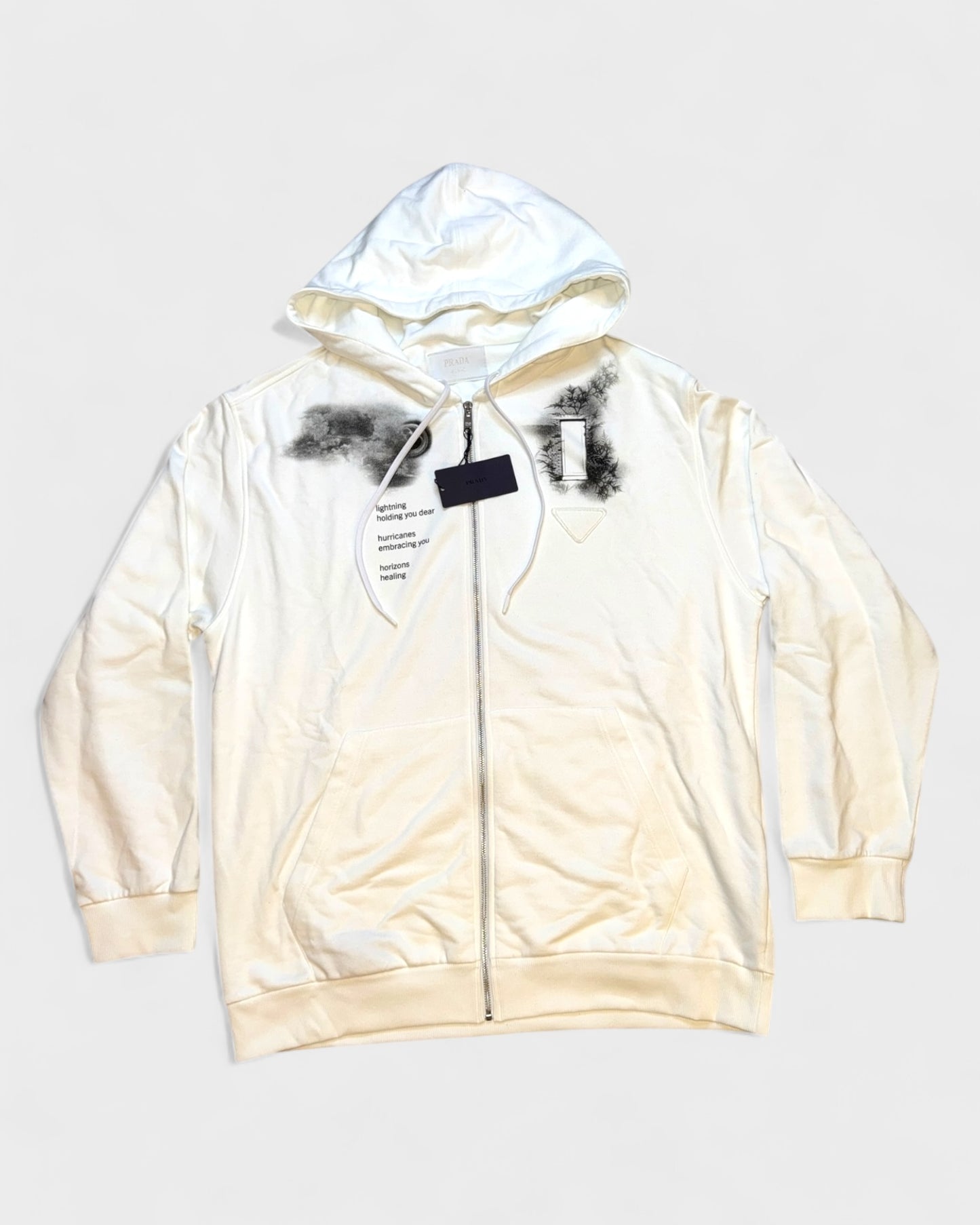 Kapuzenjacke mit Kunst-Print & Poesie – Weiß