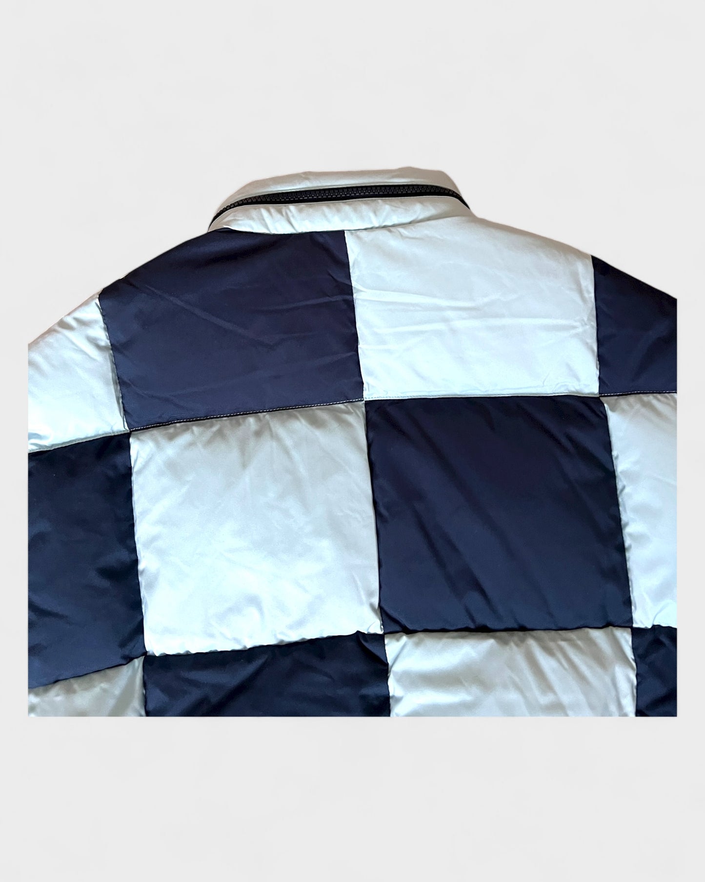 Daunenjacke mit Schachbrettmuster – Navy / Hellblau