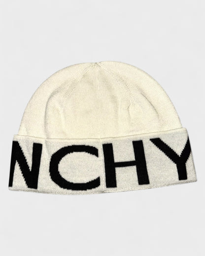 Beanie mit Logo-Schriftzug – Creme/Schwarz