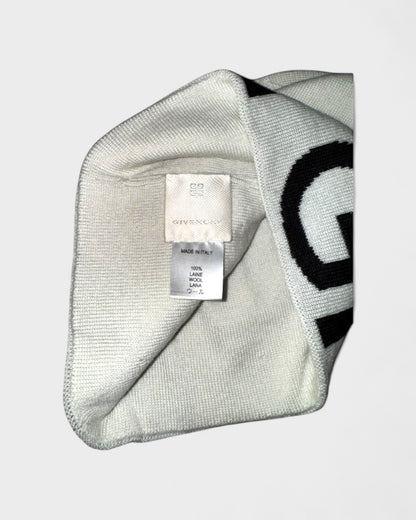 Beanie mit Logo-Schriftzug – Creme/Schwarz