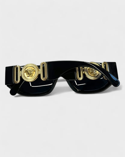 Sonnenbrille mit Medusa-Details – Schwarz/Gold