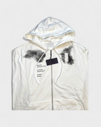 Kapuzenjacke mit Kunst-Print & Poesie – Weiß