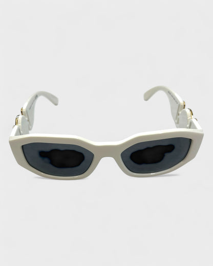 Sonnenbrille mit Medusa-Details – Weiß/Gold