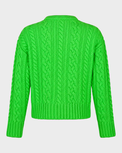 Zopfmuster-Pullover – Neon-Grün