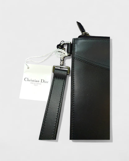 Leder-Clutch mit Logo – Schwarz/Navy