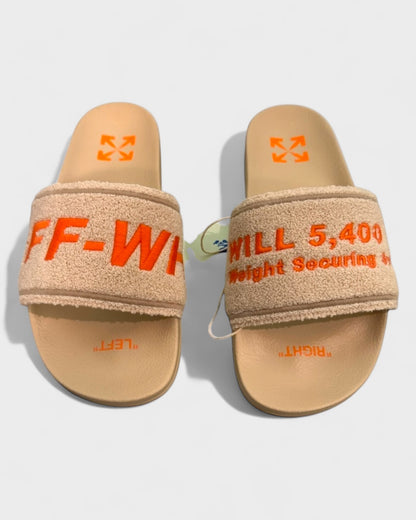 Towel Embroidery Slides – Beige/Orange