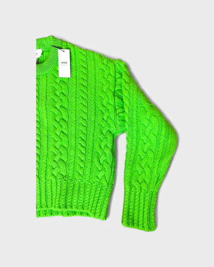 Zopfmuster-Pullover – Neon-Grün