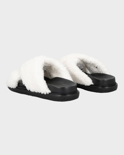 Crossed-Fur Slipper – Weiß/Schwarz