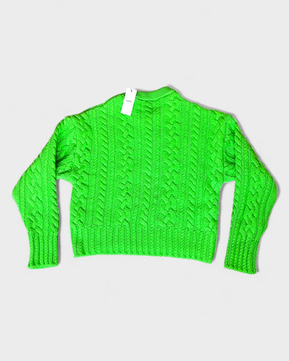 Zopfmuster-Pullover – Neon-Grün