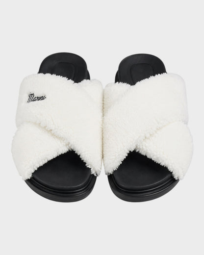 Crossed-Fur Slipper – Weiß/Schwarz