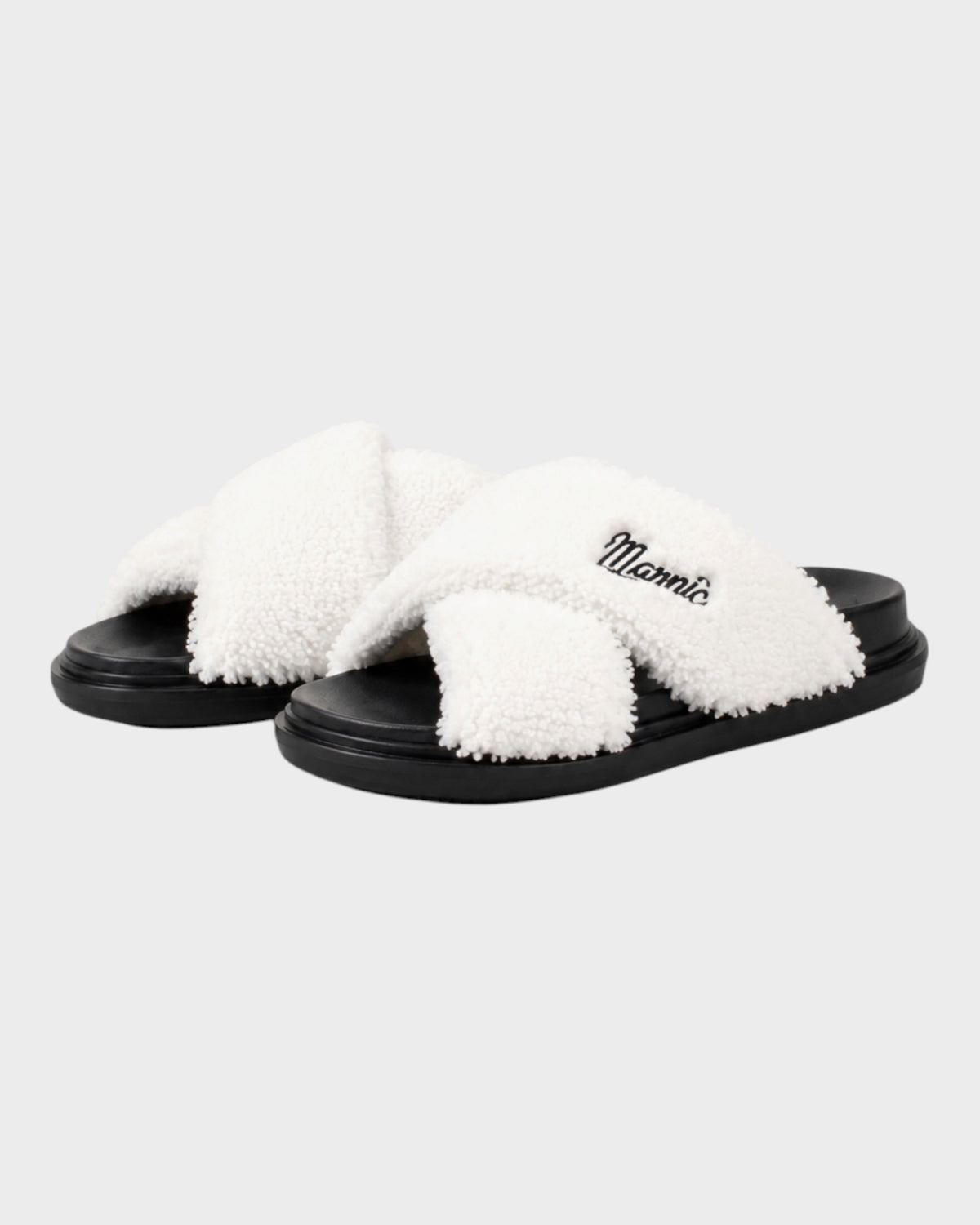 Crossed-Fur Slipper – Weiß/Schwarz