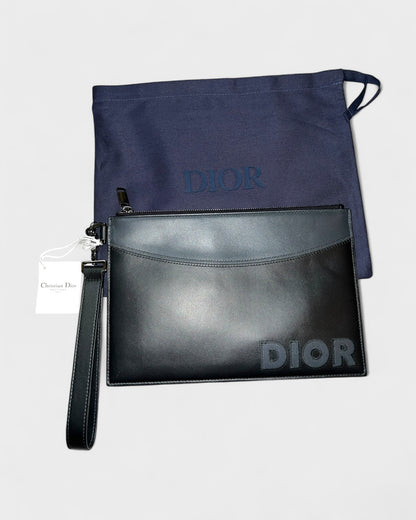 Leder-Clutch mit Logo – Schwarz/Navy