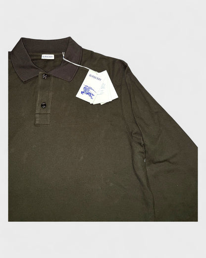 Langarm-Polo aus Baumwolle – Olivgrün