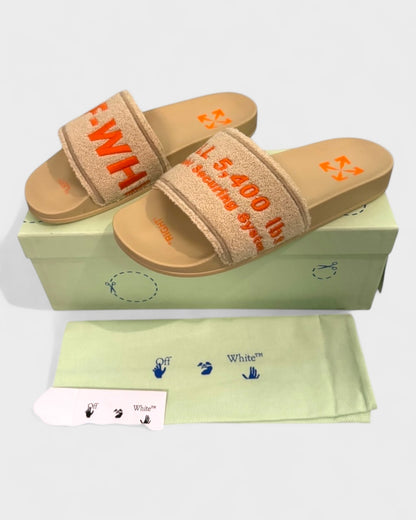 Towel Embroidery Slides – Beige/Orange