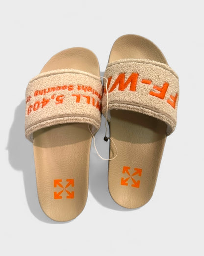 Towel Embroidery Slides – Beige/Orange