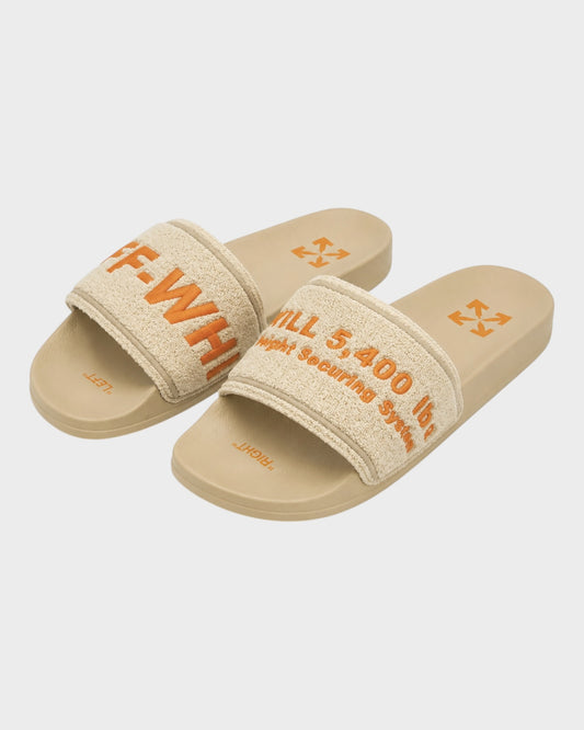 Towel Embroidery Slides – Beige/Orange