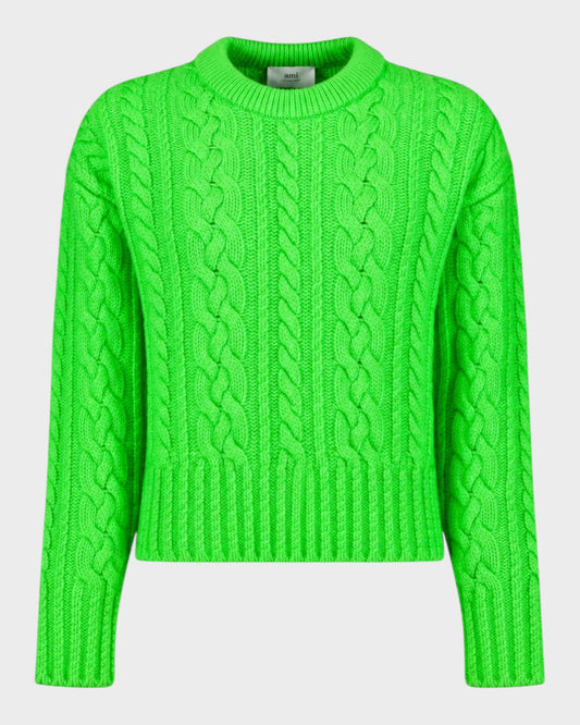 Zopfmuster-Pullover – Neon-Grün