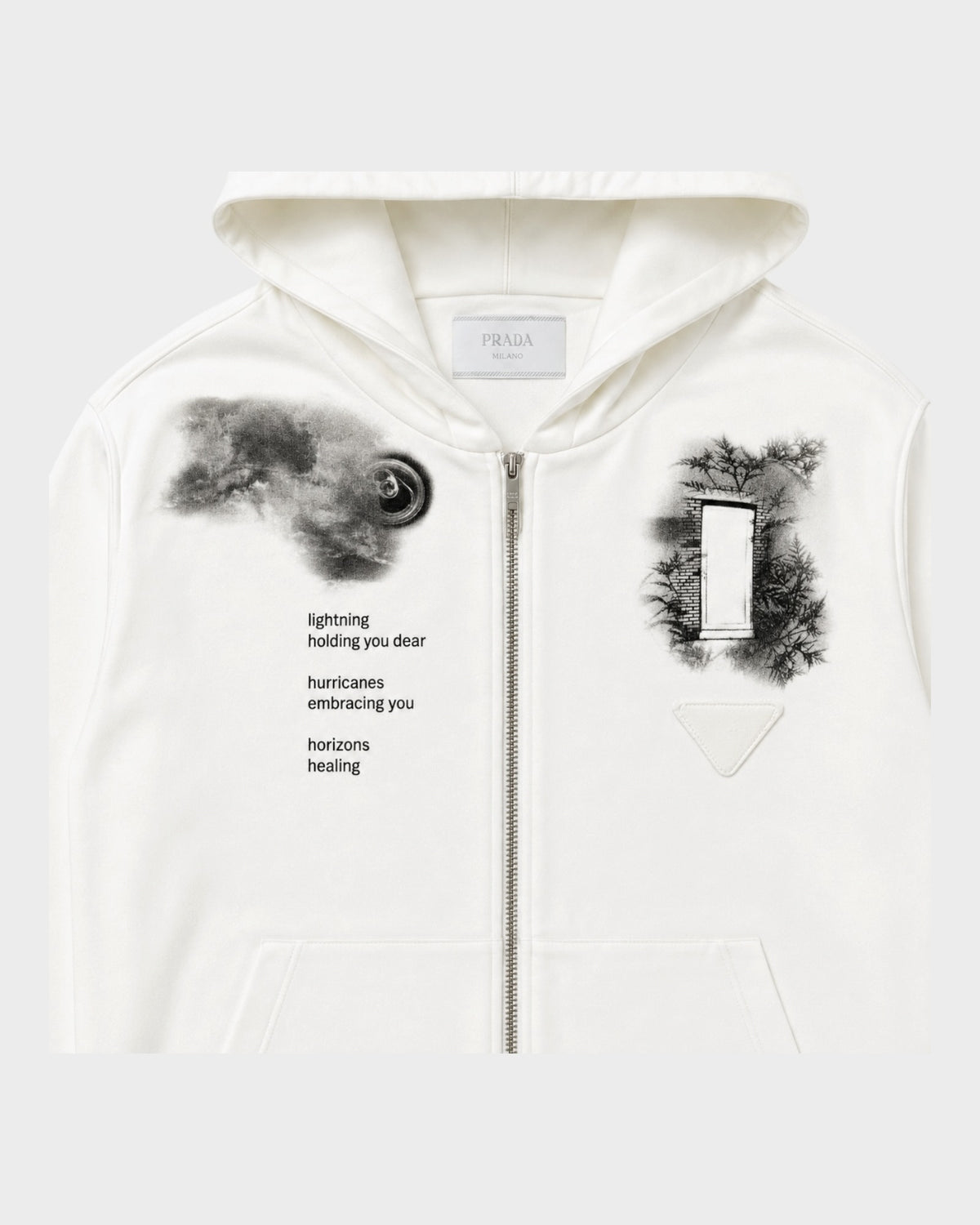 Kapuzenjacke mit Kunst-Print & Poesie – Weiß