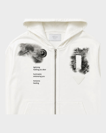 Kapuzenjacke mit Kunst-Print & Poesie – Weiß