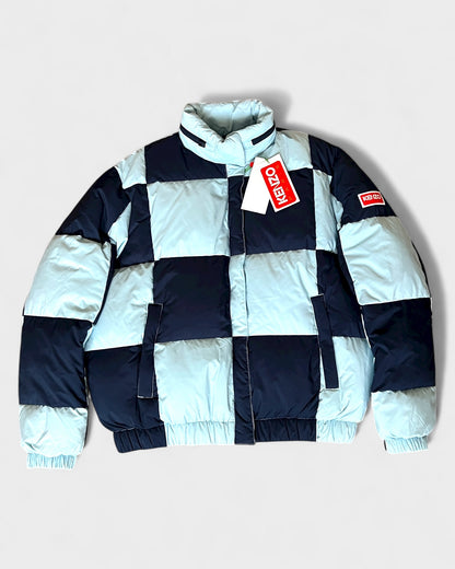 Daunenjacke mit Schachbrettmuster – Navy / Hellblau