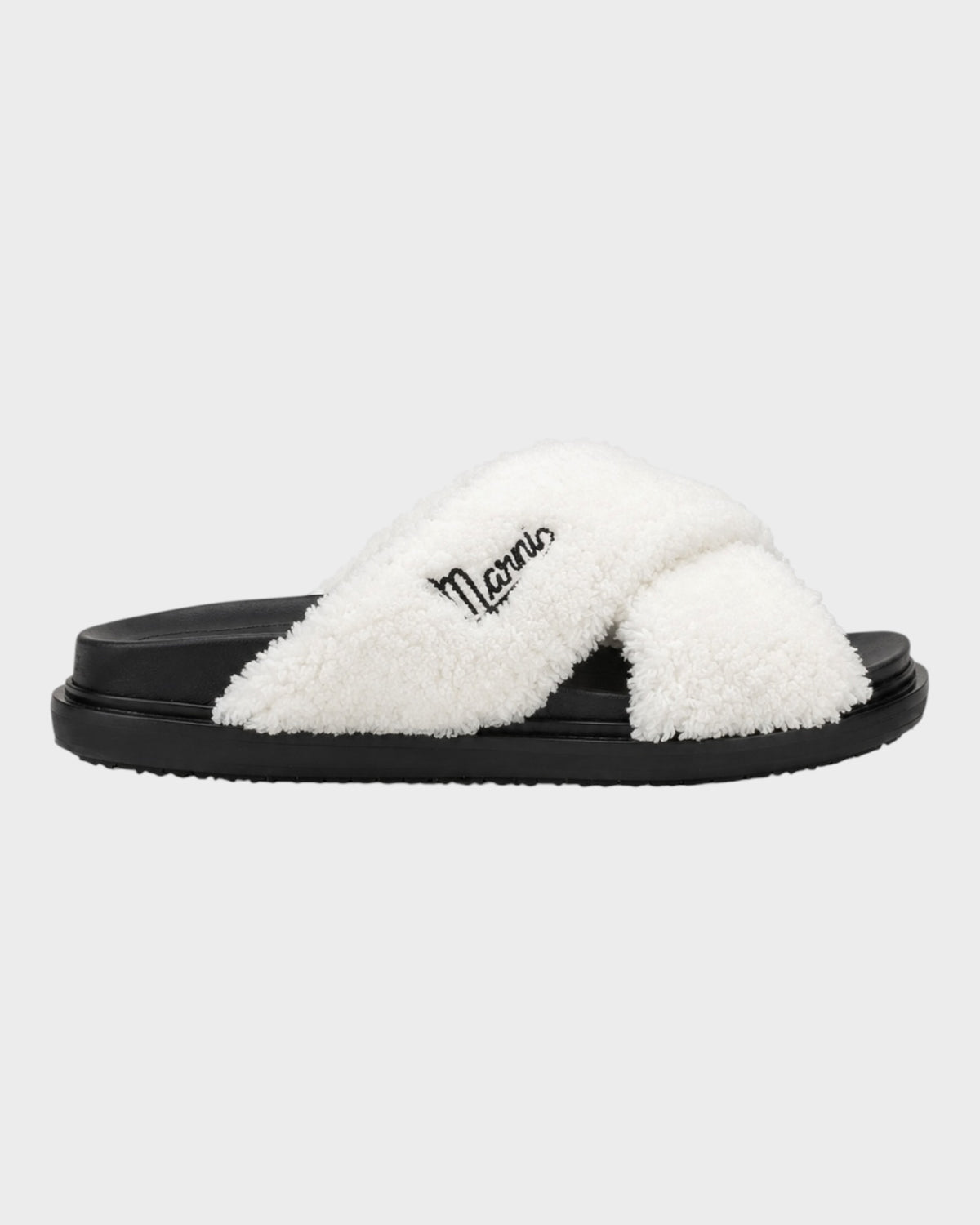 Crossed-Fur Slipper – Weiß/Schwarz