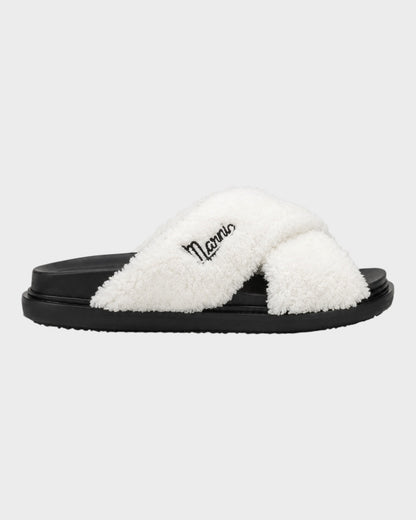 Crossed-Fur Slipper – Weiß/Schwarz