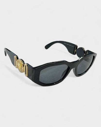Sonnenbrille mit Medusa-Details – Schwarz/Gold