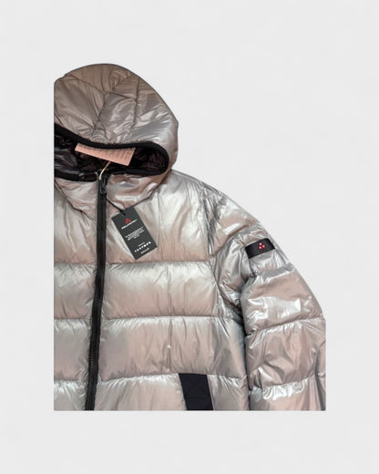 Herren-Daunenjacke mit Kapuze in Silbergrau