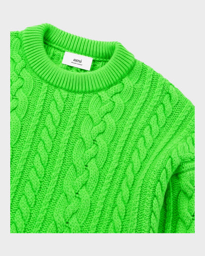 Zopfmuster-Pullover – Neon-Grün