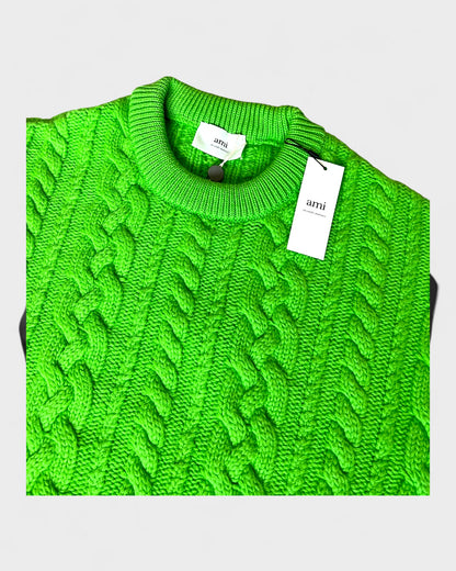 Zopfmuster-Pullover – Neon-Grün