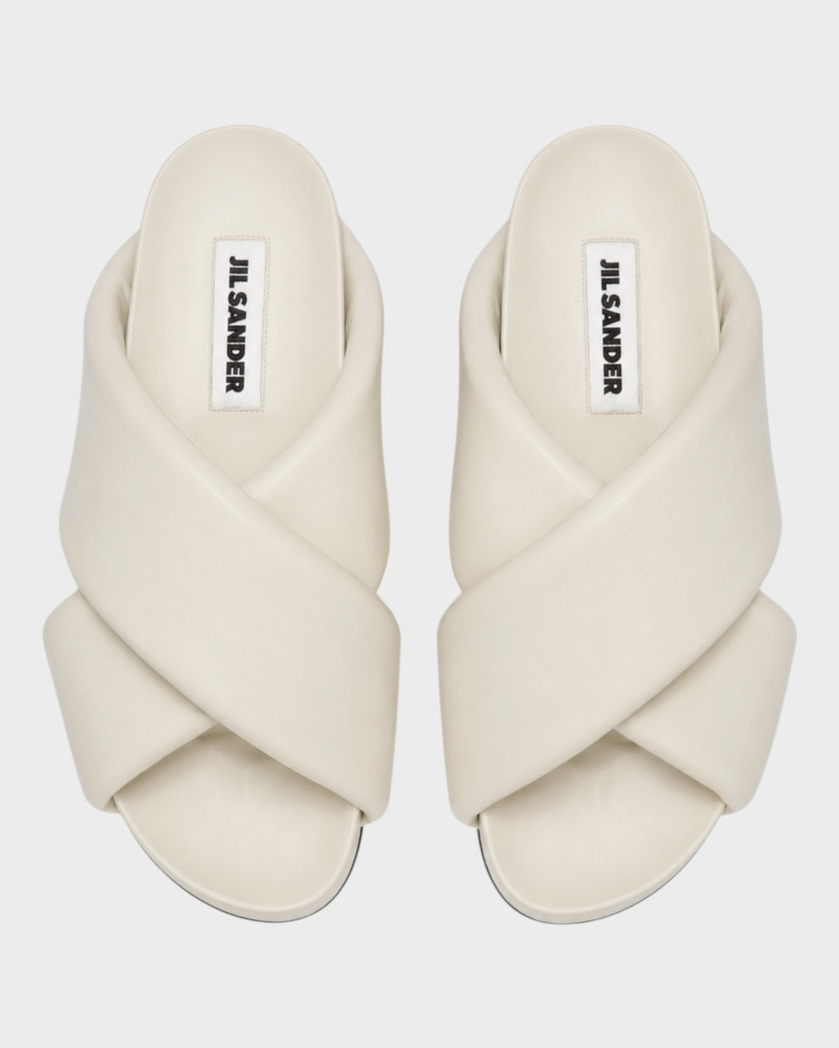 Lederpantoletten mit Kreuzriemen – Creme
