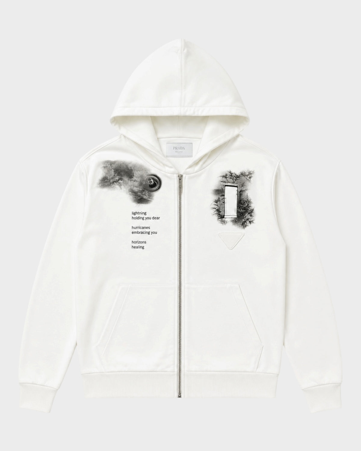 Kapuzenjacke mit Kunst-Print & Poesie – Weiß
