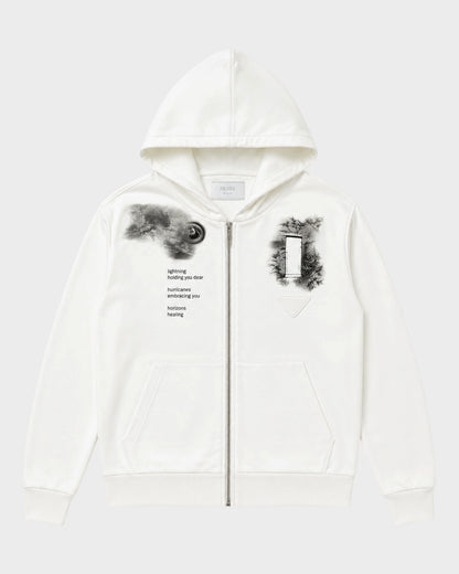 Kapuzenjacke mit Kunst-Print & Poesie – Weiß