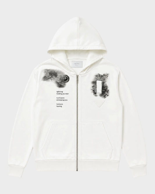 Kapuzenjacke mit Kunst-Print & Poesie – Weiß