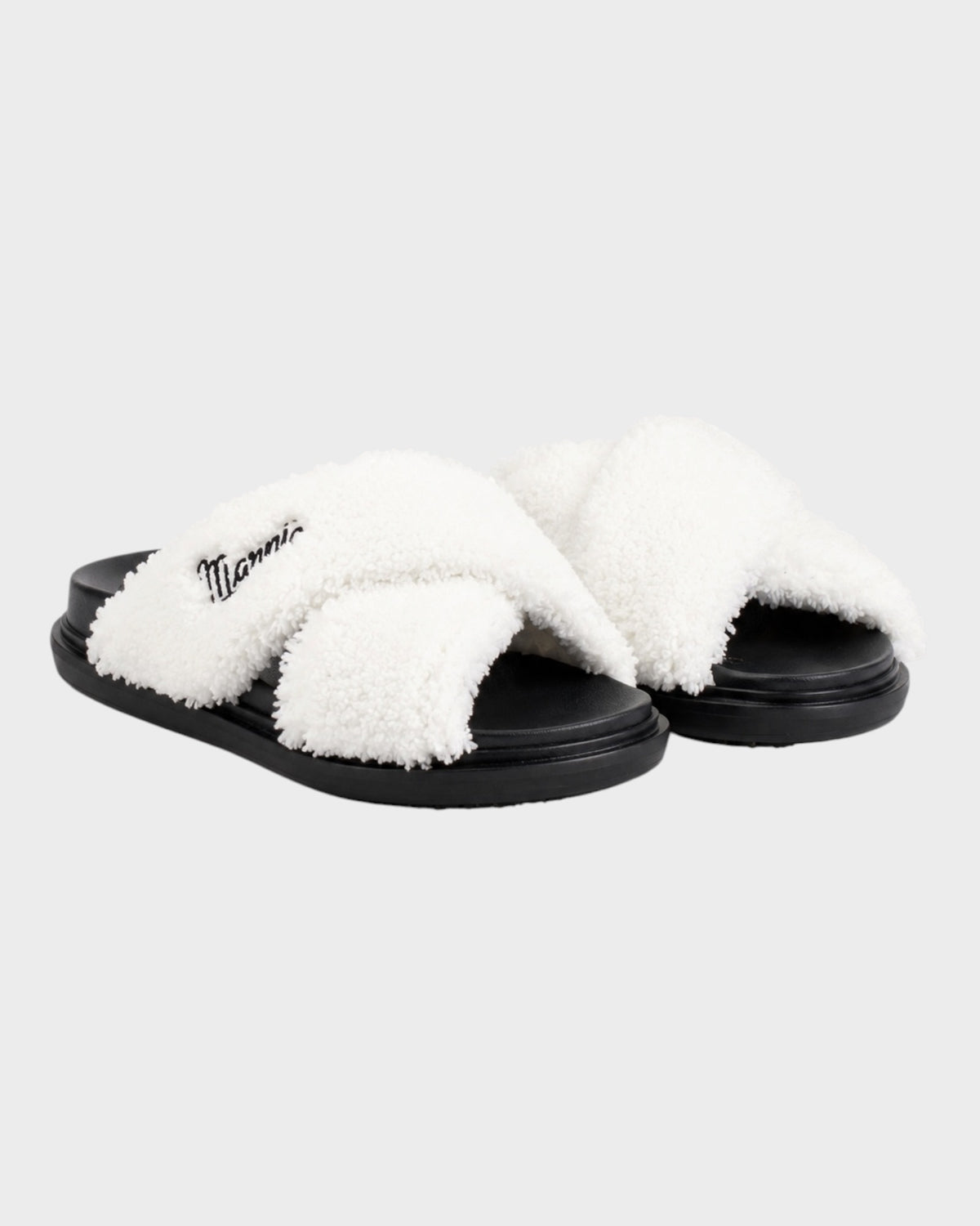Crossed-Fur Slipper – Weiß/Schwarz