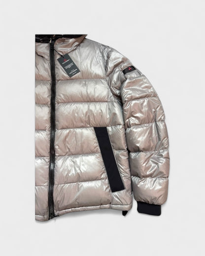 Herren-Daunenjacke mit Kapuze in Silbergrau