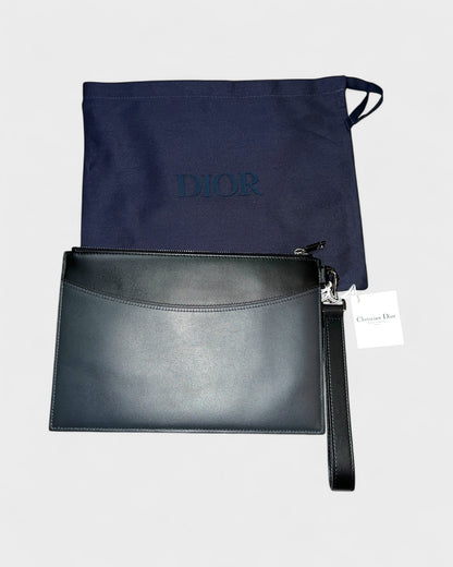 Leder-Clutch mit Logo – Schwarz/Navy
