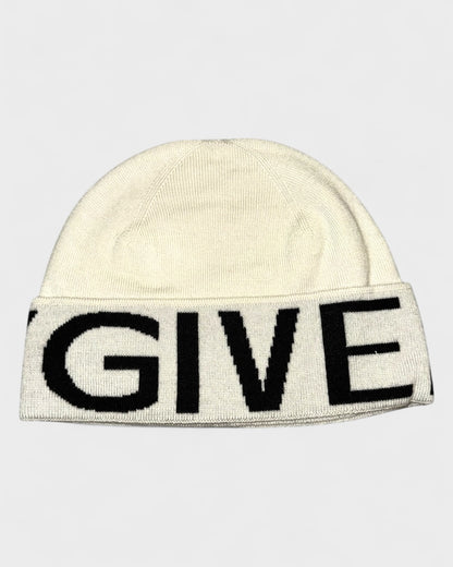 Beanie mit Logo-Schriftzug – Creme/Schwarz