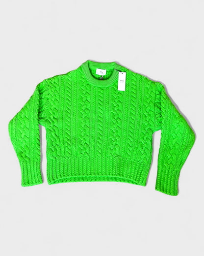 Zopfmuster-Pullover – Neon-Grün
