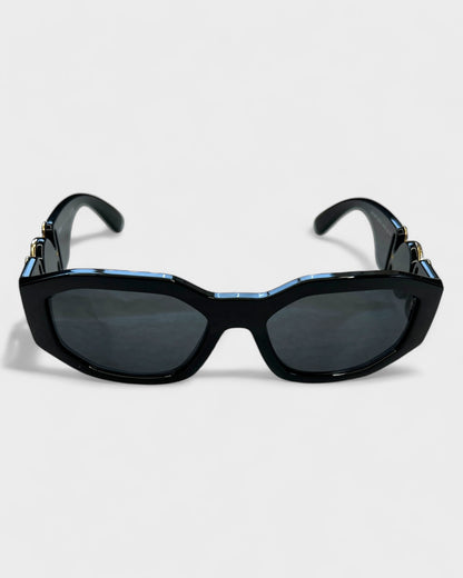 Sonnenbrille mit Medusa-Details – Schwarz/Gold