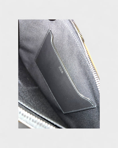 Leder-Clutch mit Logo – Schwarz/Navy