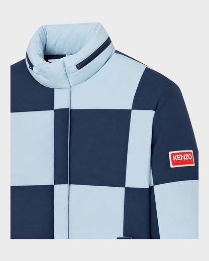 Daunenjacke mit Schachbrettmuster – Navy / Hellblau