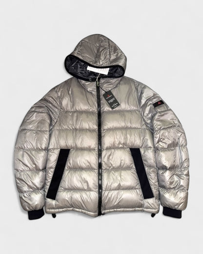 Herren-Daunenjacke mit Kapuze in Silbergrau
