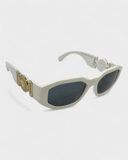 Sonnenbrille mit Medusa-Details – Weiß/Gold